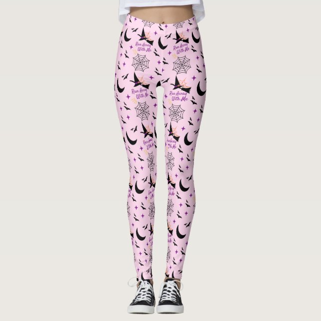 Leggings Whimsical "Run Away With Me" Halloween Witch & Bat (Devant)