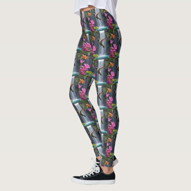 Leggings "Whispers of Nature : Hummingbird, Cascade, (Gauche)
