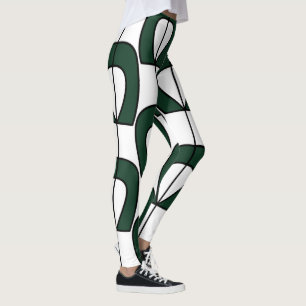 Leggings White Green Modern Géométrique Entraînement amusan