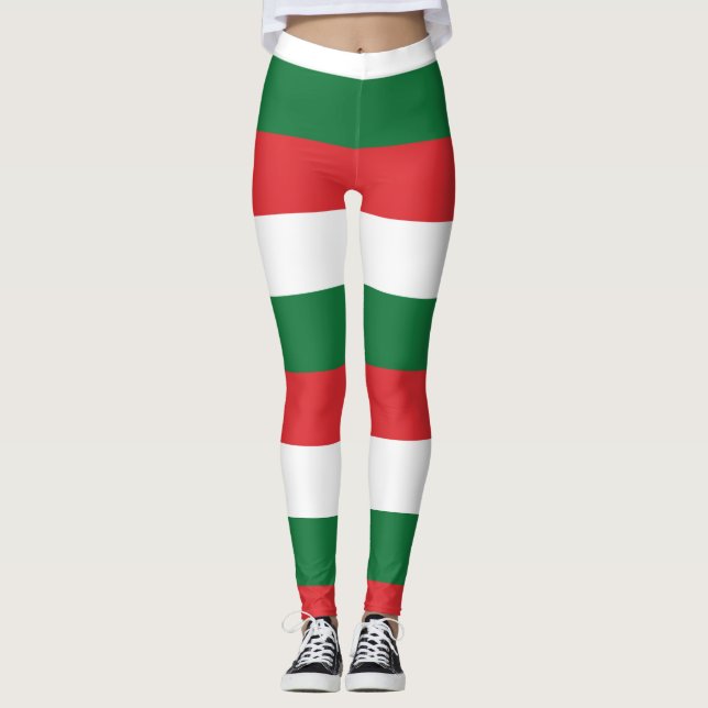 Leggings White Green Red Stripes Funky Fête Noël (Devant)