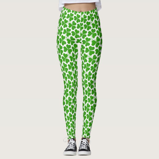 Leggings White & Green St Patrick's Day Shamrock Motif (Devant)