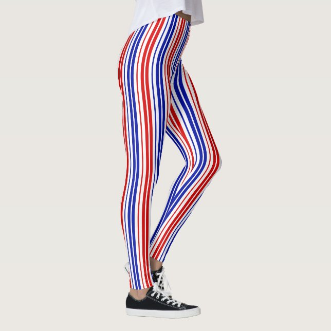 Leggings White Red Blue Stripes Pattern   (Droite)