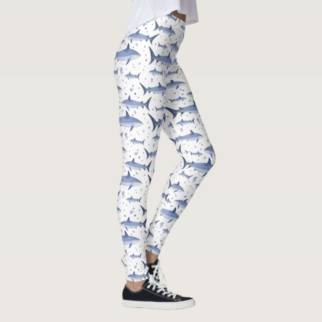 Leggings White Sea Life Motif d'aquarelle de requin méduse (Droite)