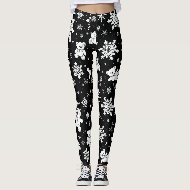 Leggings White Teddy Bear & Snowflake Seamless Pattern (Devant)