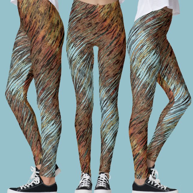 Leggings Wild Aqua Blue Brown et Orange Tribal Abstrait (Créateur téléchargé)