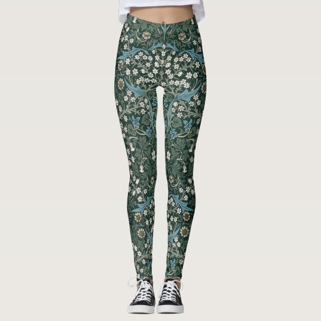 Leggings William Morris Bleu Blanc & Vert Floral (Devant)