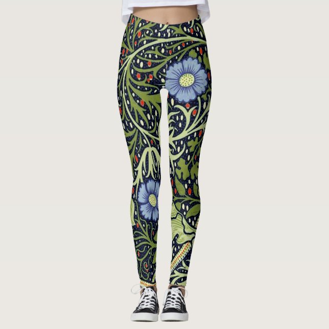 Leggings William Morris Fleur d'antiquité aux algues marine (Devant)