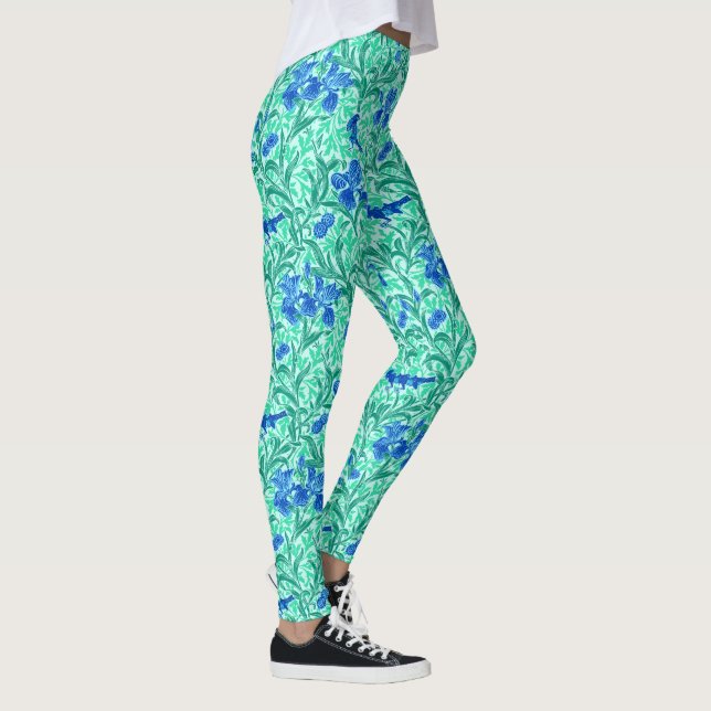 Leggings William Morris Irises, Bleu de Cobalt, Aqua et Tur (Droite)