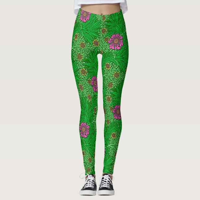 Leggings William Morris Marigold, Emerald Green & Fuchsia (Devant)