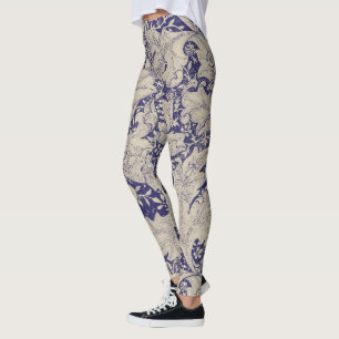 Leggings William Morris Motif Giroflée Bleu Antique