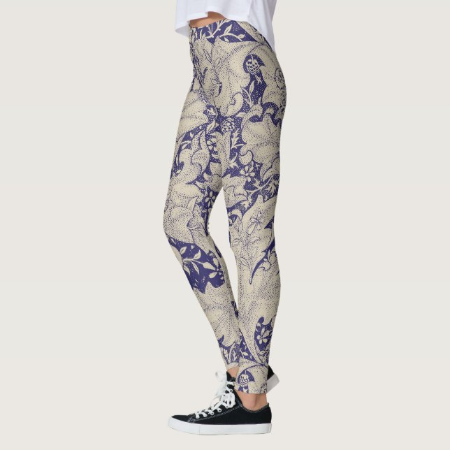 Leggings William Morris Motif Giroflée Bleu Antique (Gauche)