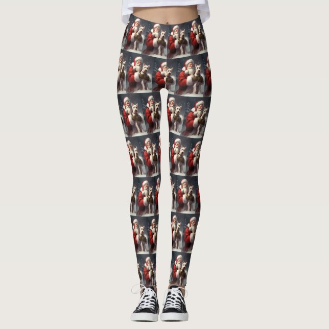 Leggings Wire Fox Terrier Père Noël Noël Festif (Devant)