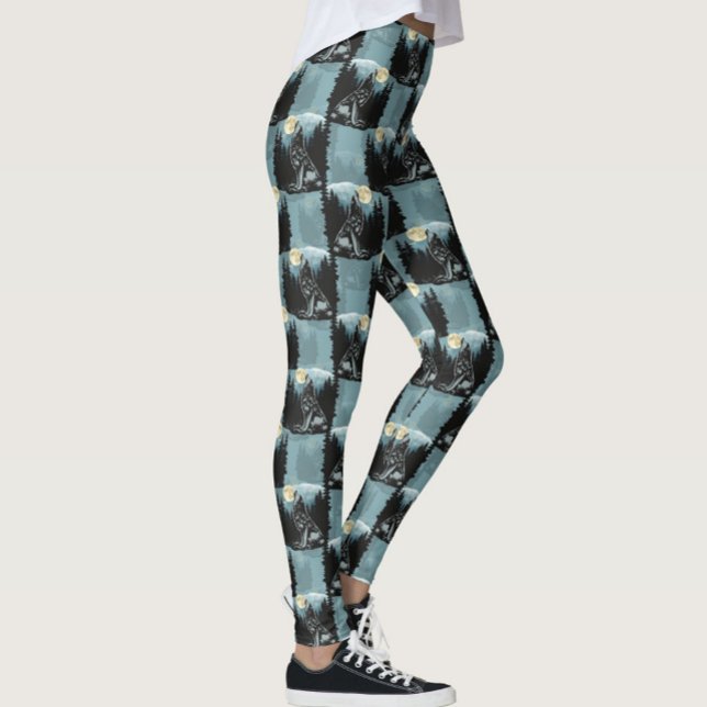 Leggings Wolf Howling À Moon Design Motif (Créateur téléchargé)