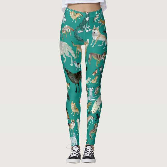 Leggings Wolves of the world Turquoise pattern (Devant)