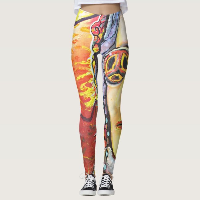 Leggings Woodstock Leggins avec Lennon Peace Flower Power (Devant)