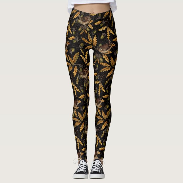 Leggings Wrens et cors sur noir (Devant)