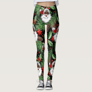 Leggings xmas holly black santa claus