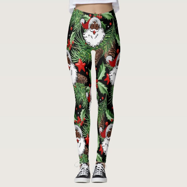 Leggings xmas holly black santa claus (Devant)