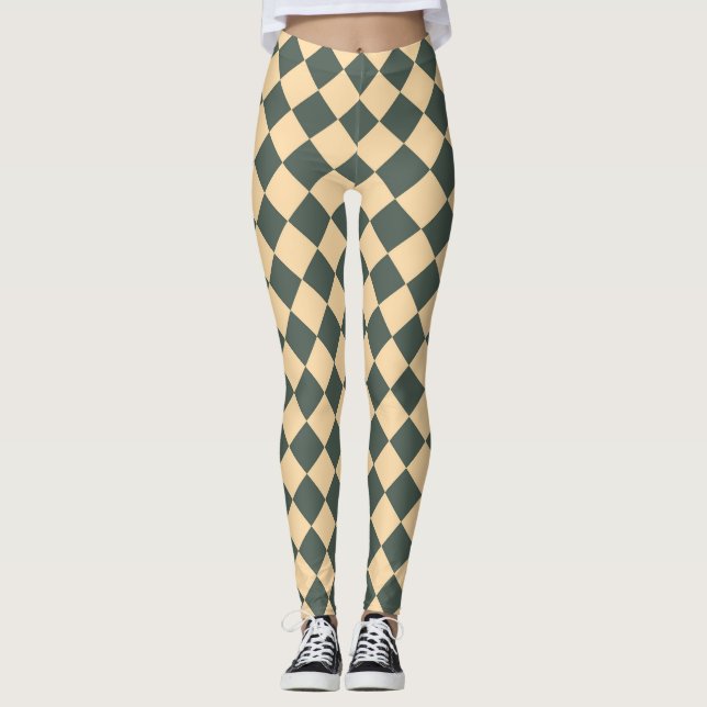 Leggings Yellow Green Checker Diamond Pattern (Devant)