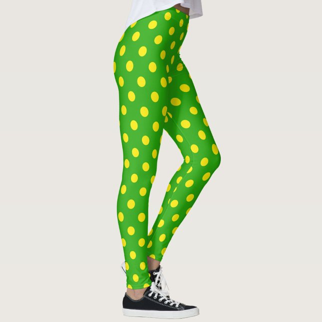 Leggings Yellow On Green Polka Dots Pattern Design  (Créateur téléchargé)