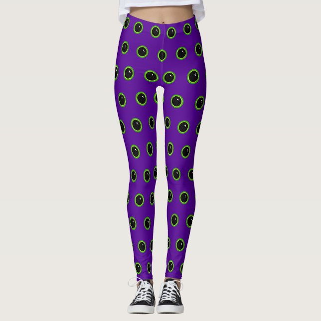 Leggings Yeux de monstre verts et violets drôles (Devant)