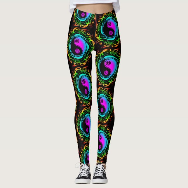 Leggings Yin Yang Psychedelic Rainbow Tattoo (Devant)