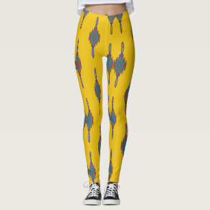 Leggings Yoga africain coloré Jaune et bleu motif