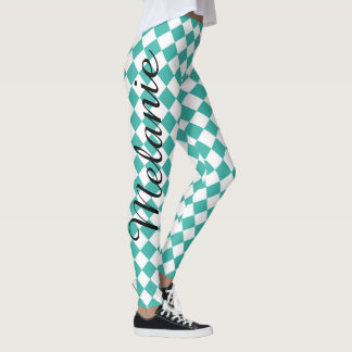 Leggings Yoga mignon Teal et motif blanc de diamant