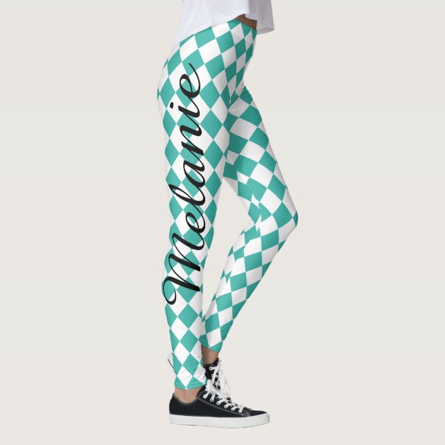 Leggings Yoga mignon Teal et motif blanc de diamant (Droite)