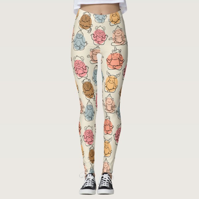 Leggings Yoga poses pattern | Yoga seamless pattern 42 (Devant)