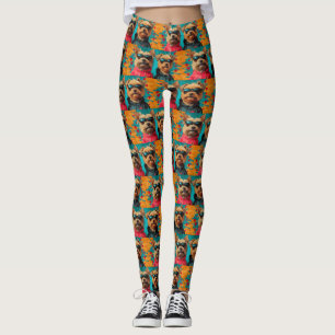Leggings Yorkipoo avec Roses de cœur pour la Saint-Valentin
