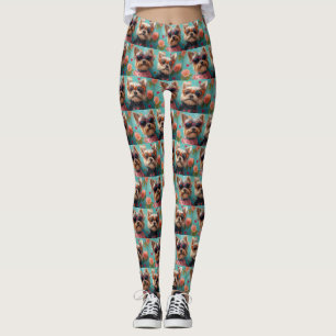 Leggings Yorkshire Terrier avec Roses de la Saint-Valentin