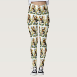 Leggings Yorkshire Terrier Chien Avec Oeufs De Pâques Vacan