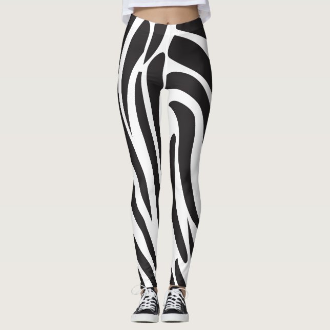 Leggings Zebra noir et blanc Imprimer rayures motif tendanc (Devant)