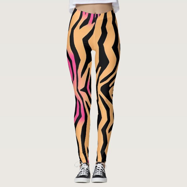 Leggings Zebra Tiger Stripe rose motif de peau animale sauv (Devant)