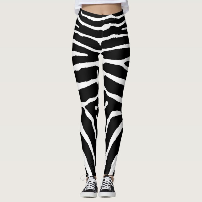 Leggings Zèbre en noir et blanc (Devant)