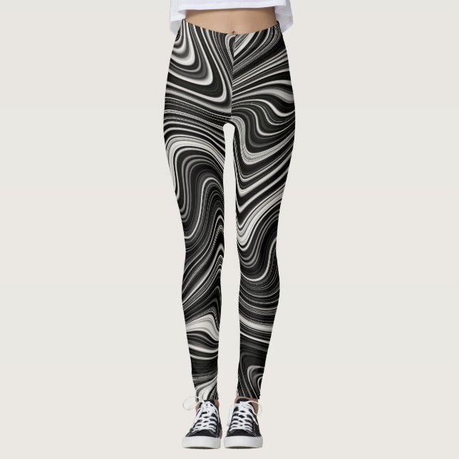 Leggings Zèbre noir et blanc Wavy Abstraction (Devant)
