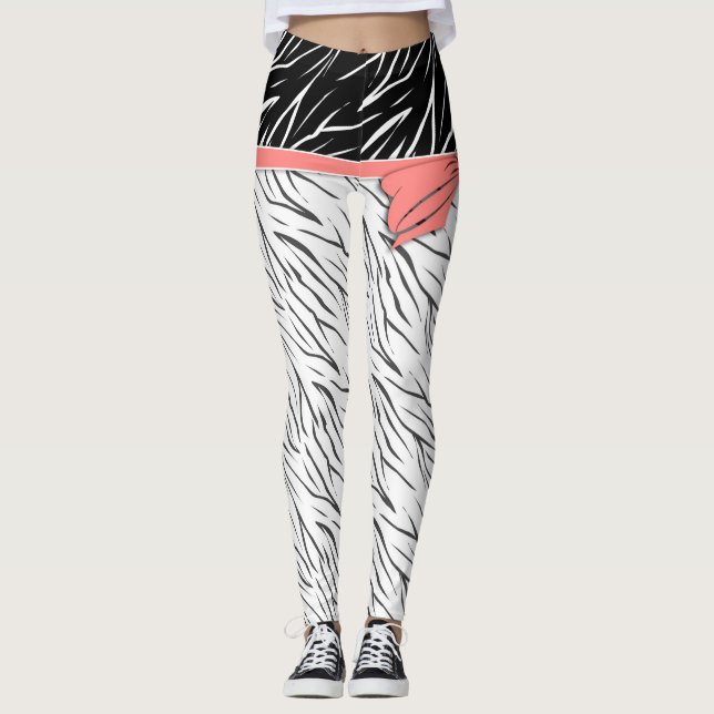 Leggings Zèbre peau noir blanc tigre rayures de cuir rose (Devant)
