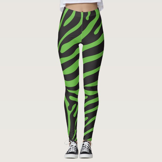 Leggings Zèbre vert noir et citron vert (Devant)