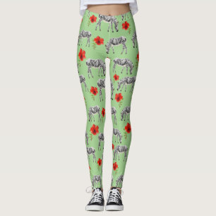 Leggings Zèbres parmi les fleurs d'Hibiscus