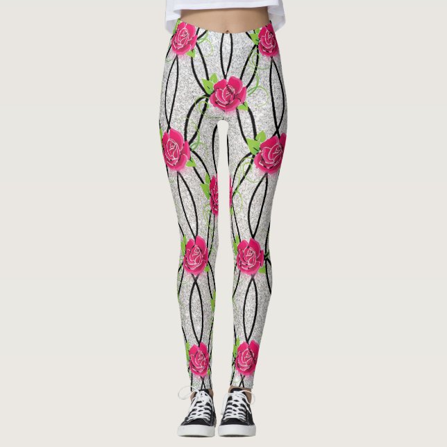 Leggings Zig Zag Motif, fleur (Devant)