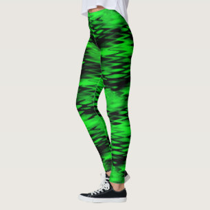 Leggings zigzag Abstrait formé de noir taché à vert