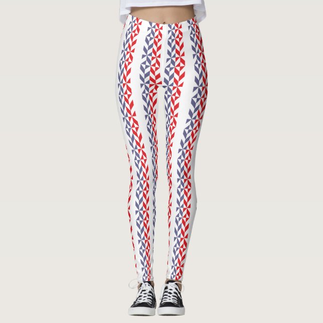 Leggings ZigZag géométrique rouge blanc et bleu (Devant)