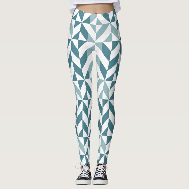 Leggings ZigZag géométrique vert turquoise à deux tons (Devant)