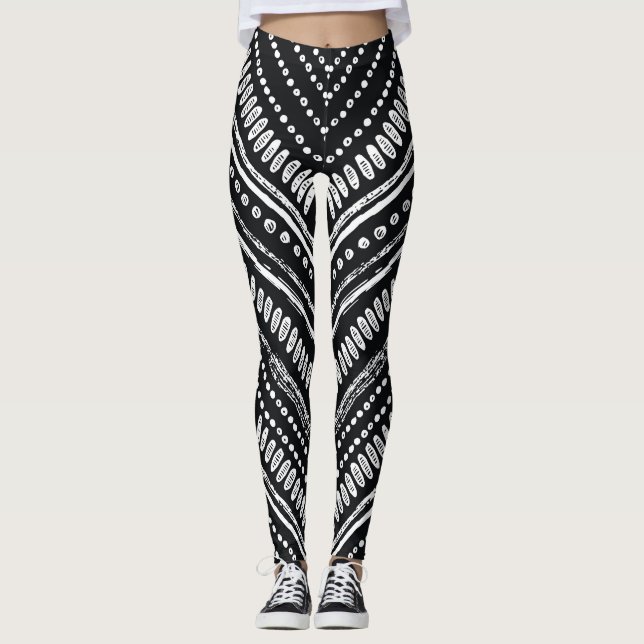 Leggings Zigzag Stripes : Ethnique Dessinée À La Main (Devant)