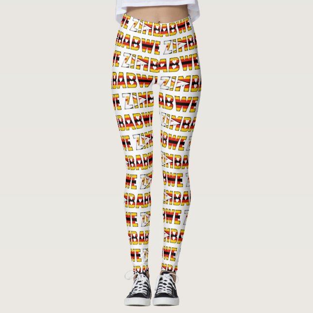 Leggings Zimbabwe Drapeau Couleurs Typographie Motif mou (Devant)