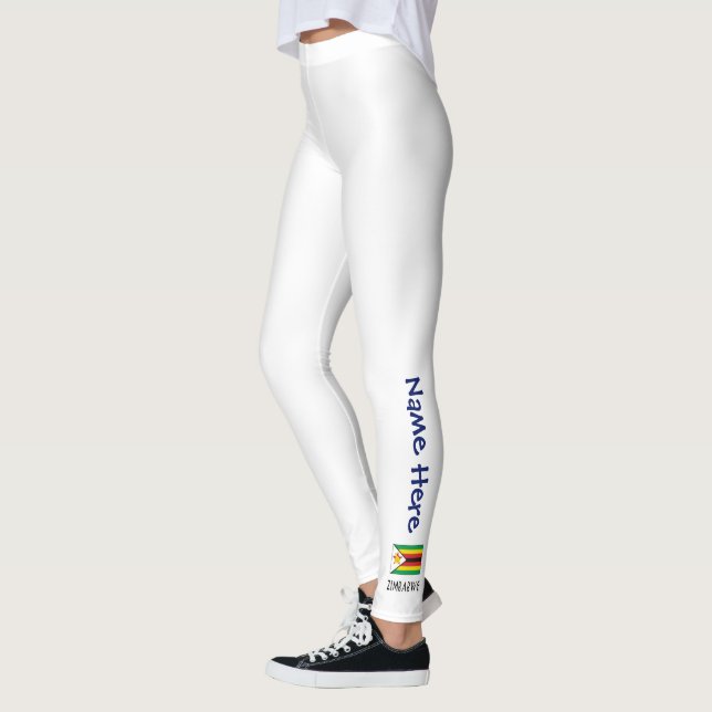Leggings Zimbabwe et drapeau du Zimbabwe avec votre nom Leg (Gauche)
