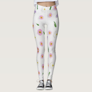 Leggings Zinnia et fleur tropicale sur arrière - plan blanc