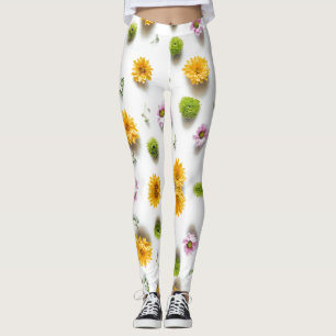 Leggings Zinnia jaune clair et rose sur arrière - plan blan
