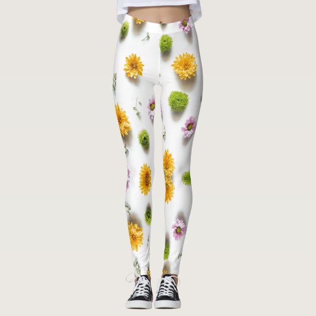 Leggings Zinnia jaune clair et rose sur arrière - plan blan (Devant)